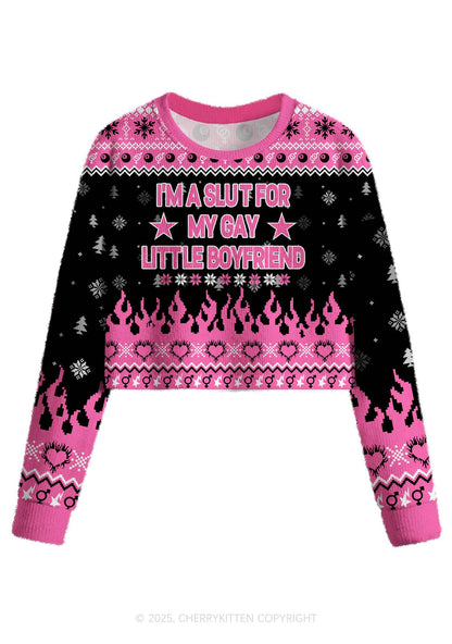 Slxt For My Gay BF Y2K Christmas Crop Knit Sweatshirt Cherrykitten