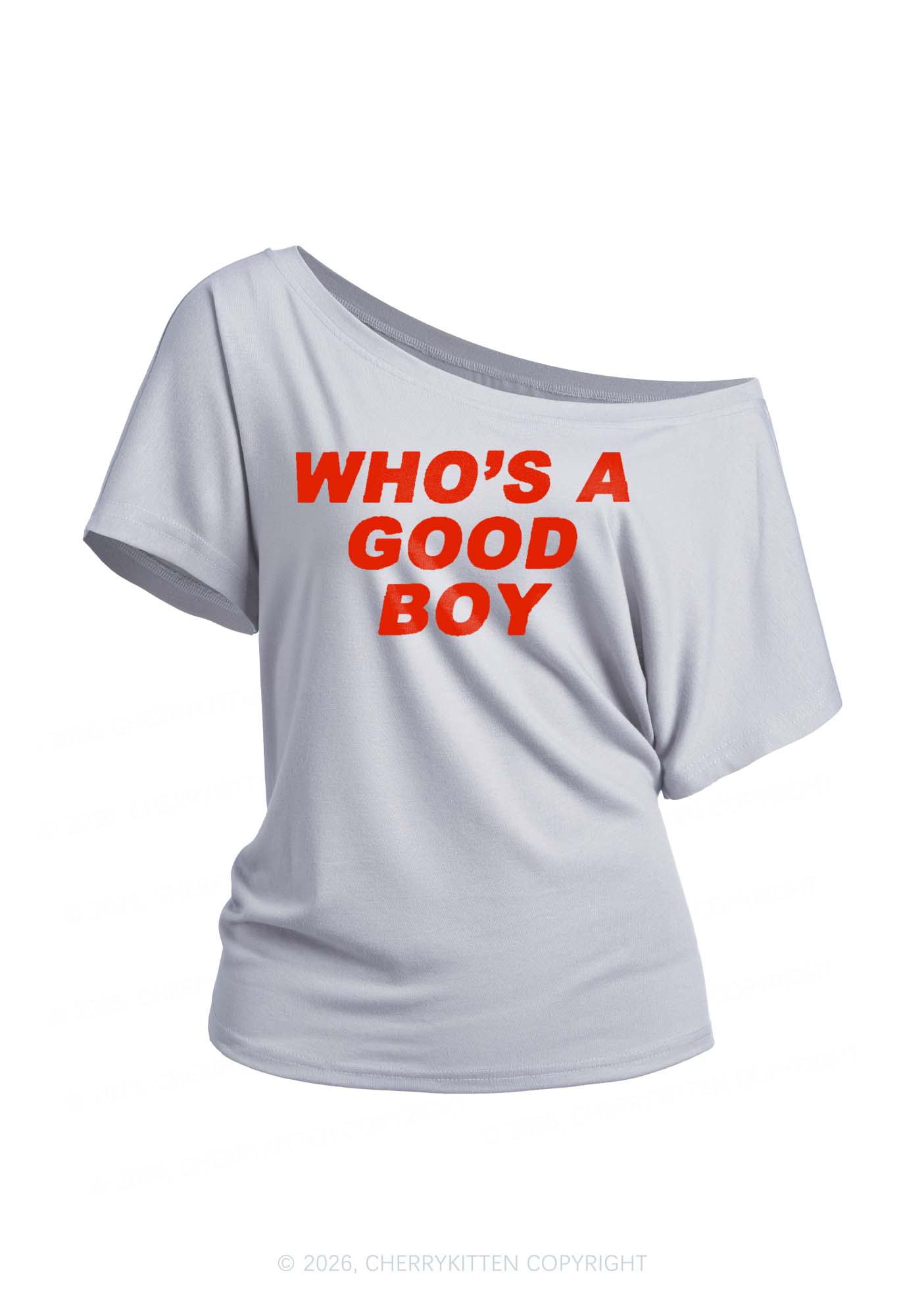 Whos A Good Boy Y2K Off Shoulder Tee Cherrykitten