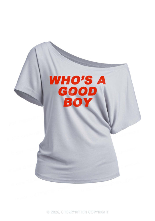 Whos A Good Boy Y2K Off Shoulder Tee Cherrykitten