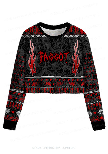 Red Punk Faggot Pride Y2K Christmas Crop Knit Sweatshirt Cherrykitten