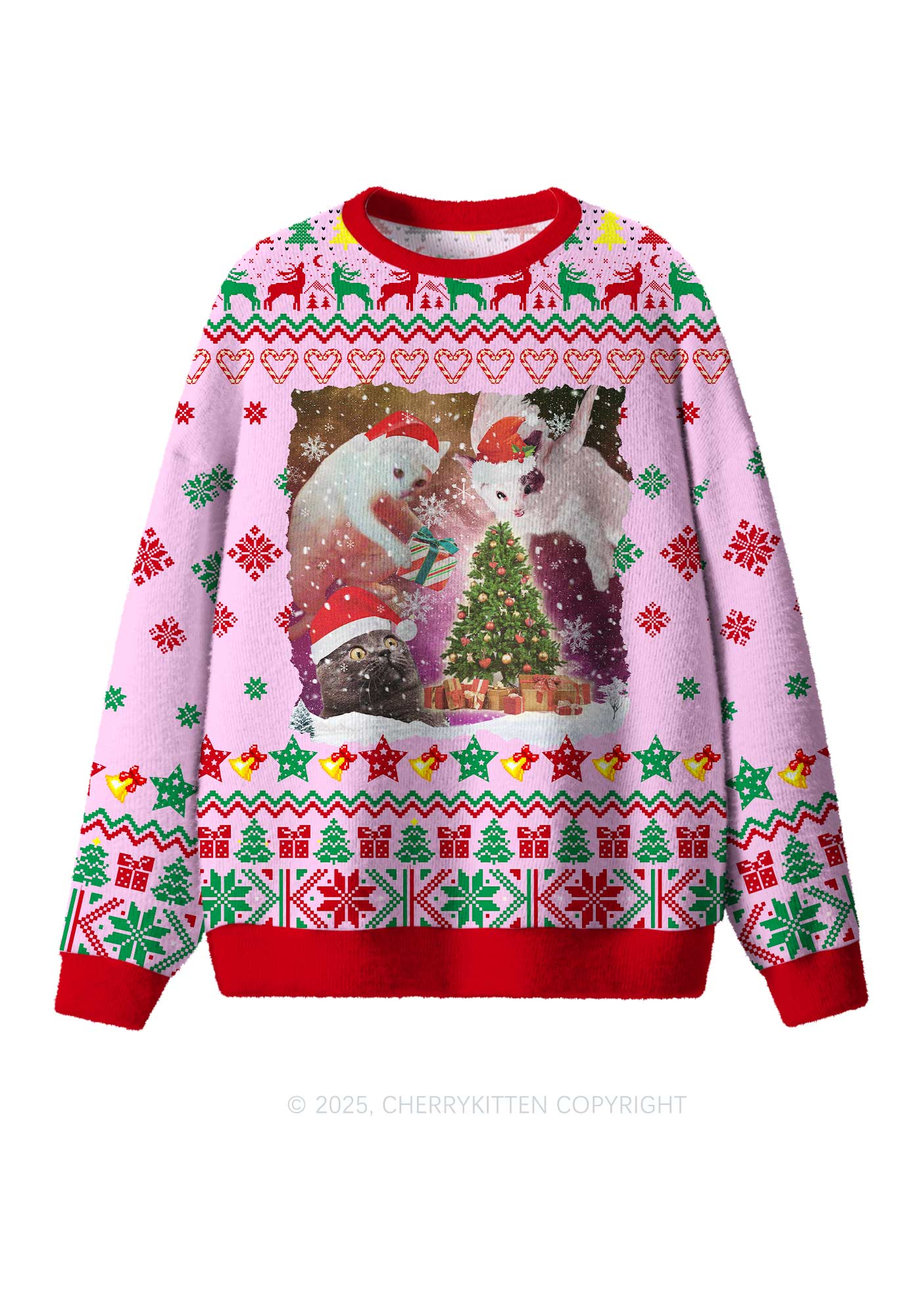 Cats Gift Y2K Christmas Knit Sweatshirt Cherrykitten