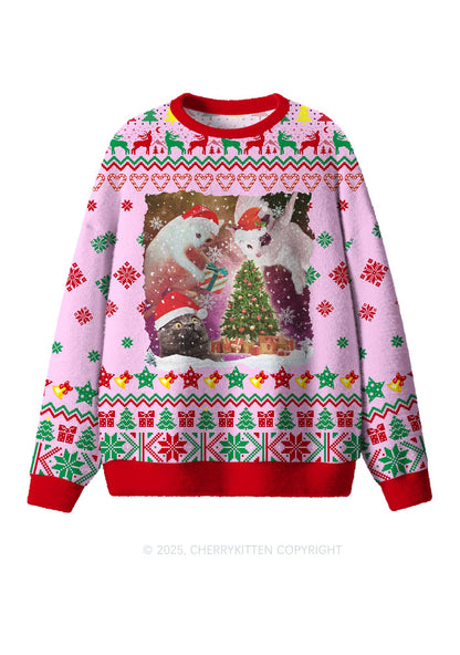 Cats Gift Y2K Christmas Knit Sweatshirt Cherrykitten