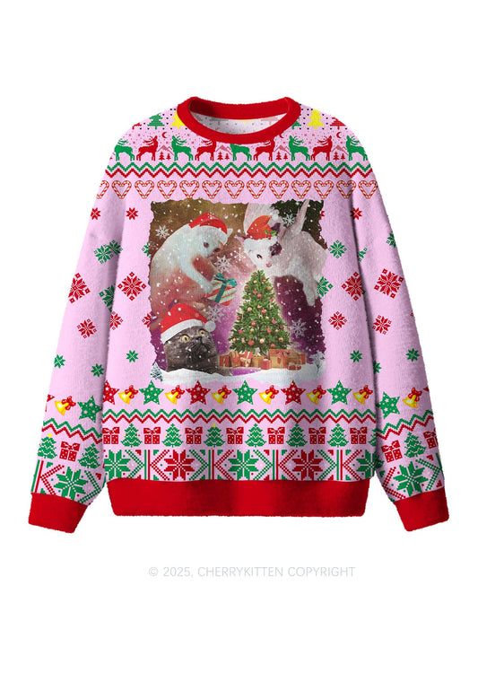 Cats Gift Y2K Christmas Knit Sweatshirt Cherrykitten