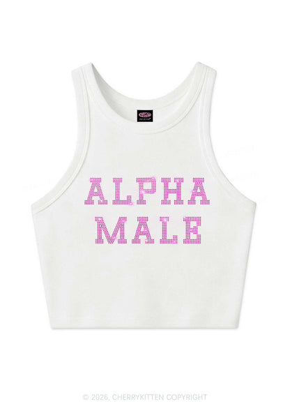 Rhinestone Pink Alpha Male Y2K Crop Tank Top Cherrykitten