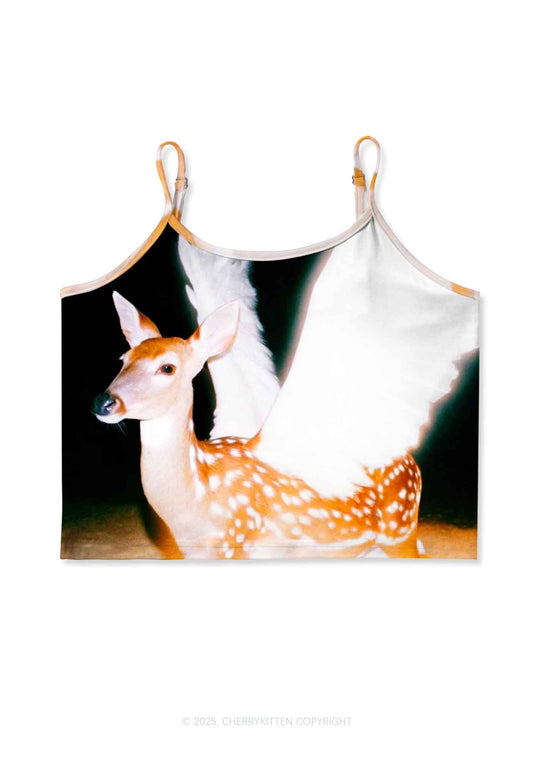 Deer Wings Y2K Print Cami Crop Top Cherrykitten