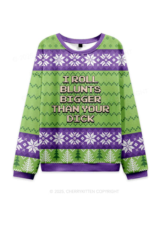 I Roll Blunts Y2K Christmas Knit Sweatshirt Cherrykitten