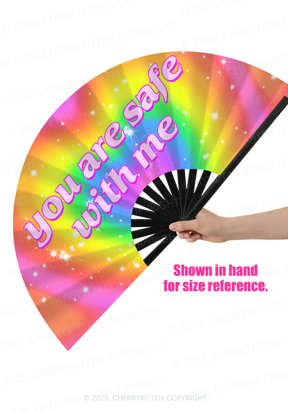 You Are Safe With Me Pride Y2K Rave Hand Fan Cherrykitten