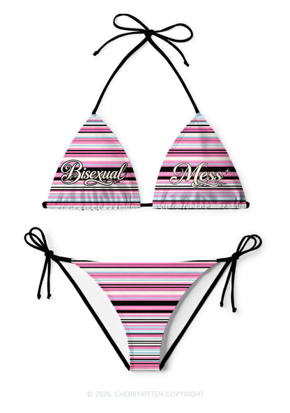 Bisexual Mess Pride Y2K Print Bikini Set Cherrykitten