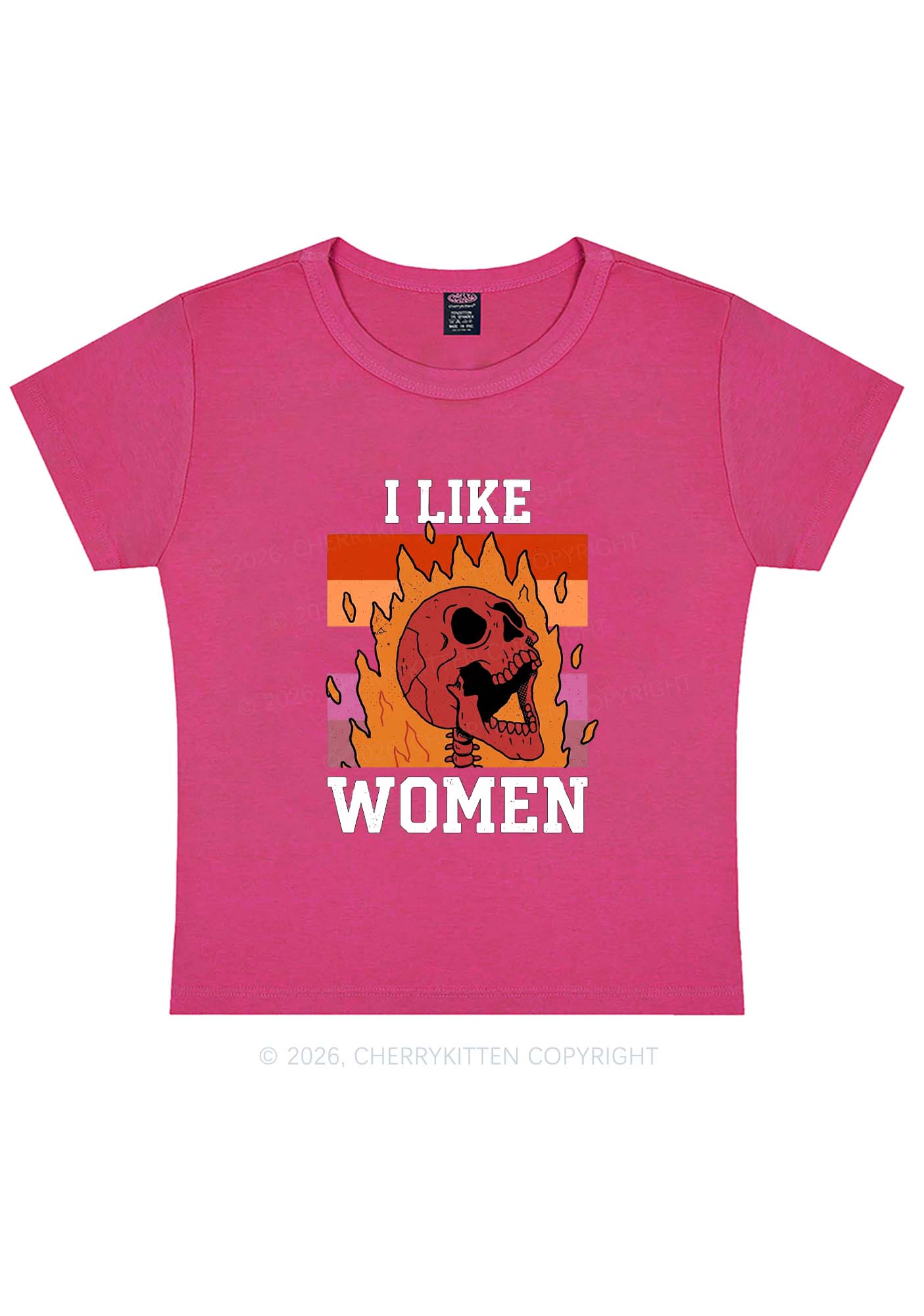 I Like Women Skull Pride Y2K Baby Tee Cherrykitten