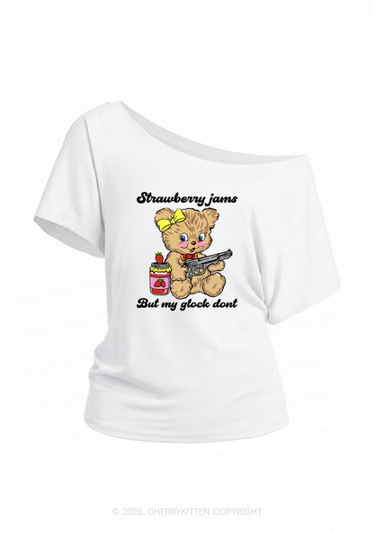 Strawberry Jams Bear Y2K Off Shoulder Tee Cherrykitten