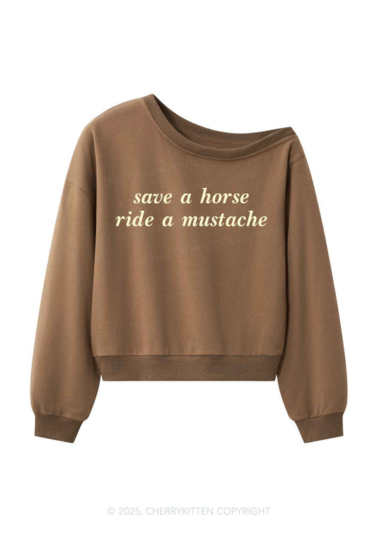 Ride A Mustache Y2K Off Shoulder Sweatshirts Cherrykitten