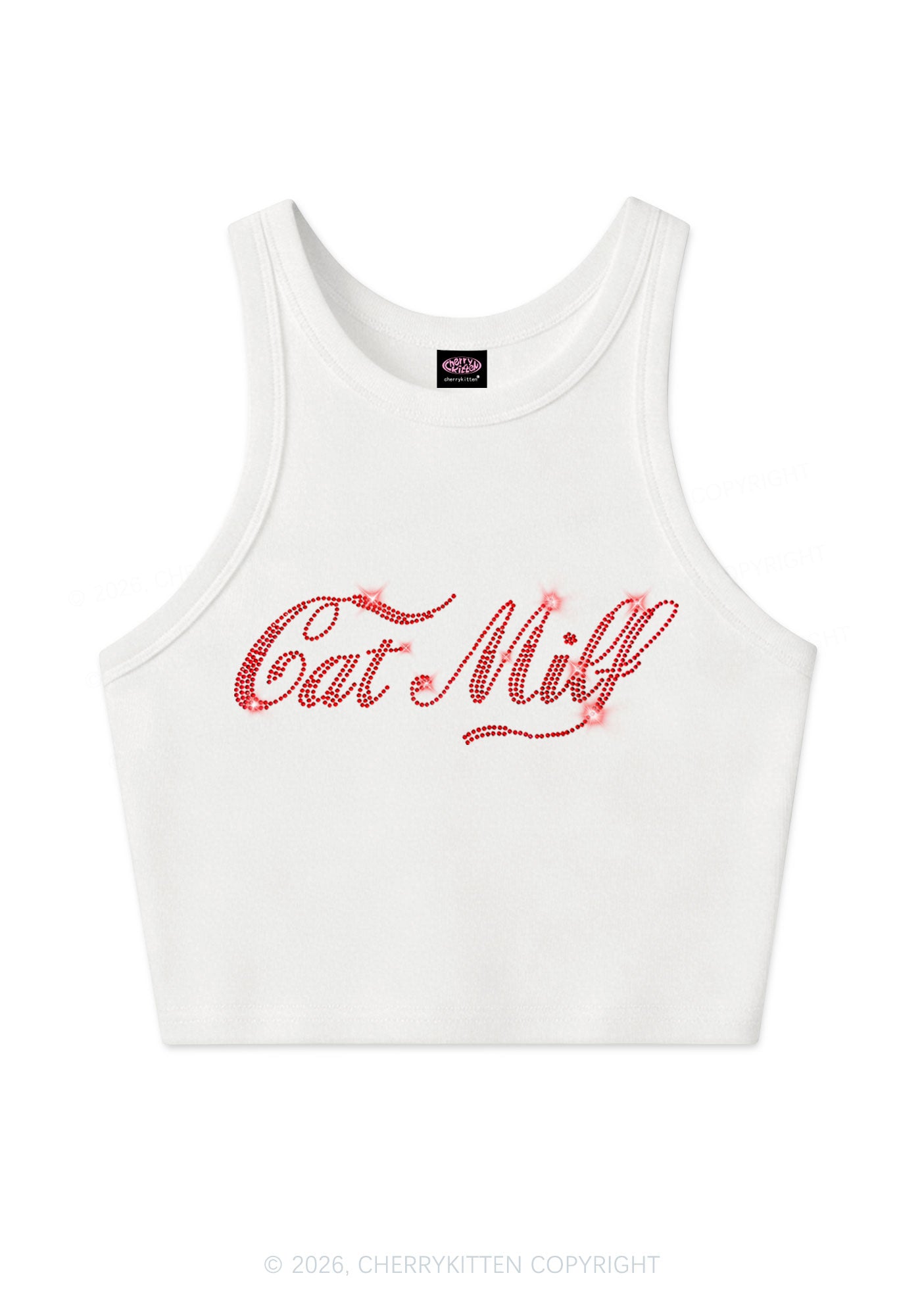Rhinestone Cat Mxxf Y2K Crop Tank Top Cherrykitten