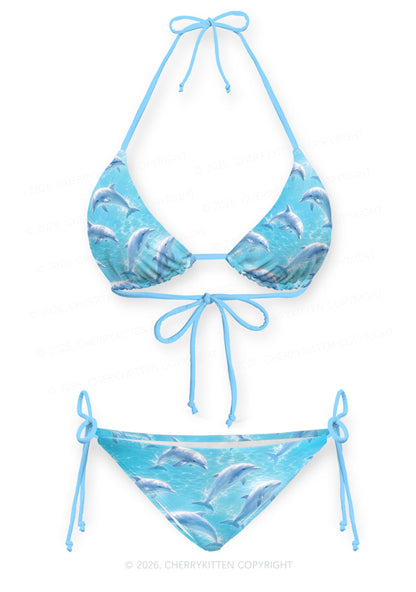 Blue Dolphin Y2K Print Bikini Set Cherrykitten