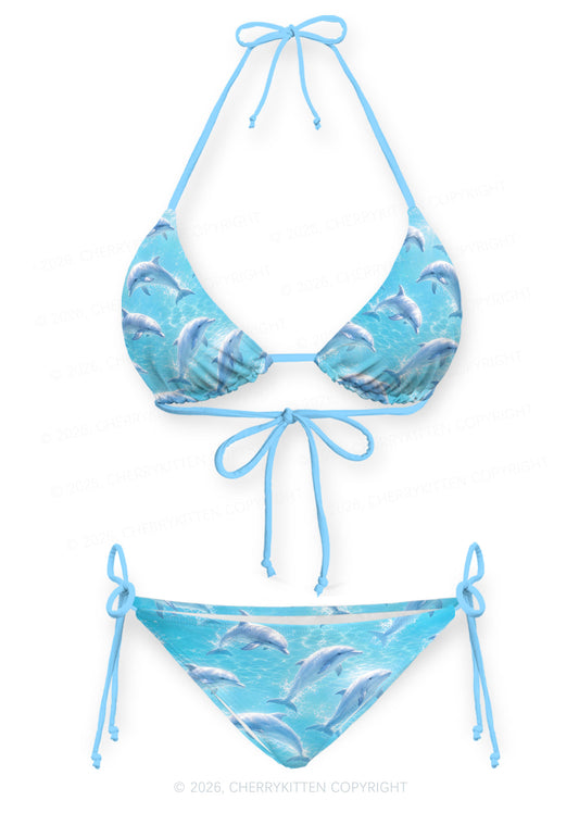 Blue Dolphin Y2K Print Bikini Set Cherrykitten