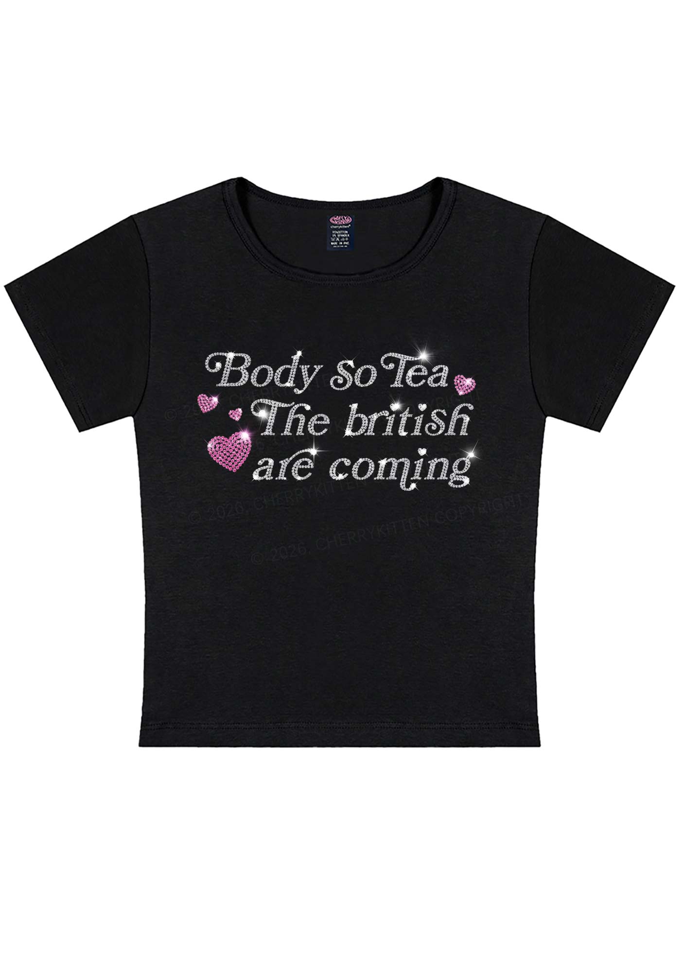 Rhinestone Body So Tea Y2K Baby Tee Cherrykitten