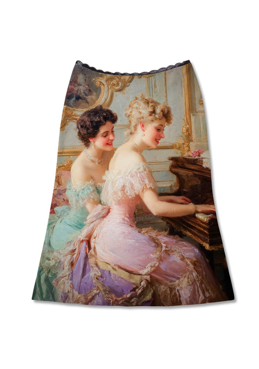 Elegant Piano Room Pride Y2K Print Midi Skirt Cherrykitten