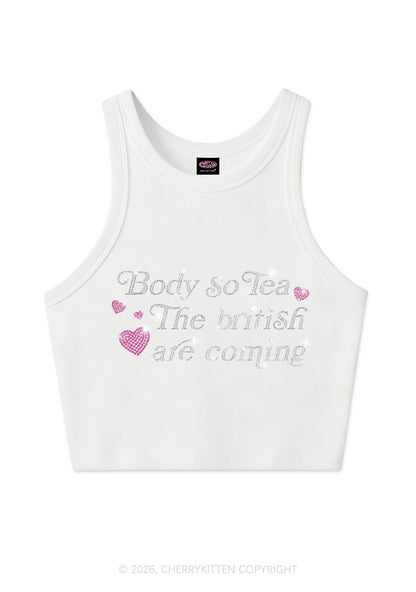 Rhinestone Body So Tea Y2K Crop Tank Top Cherrykitten