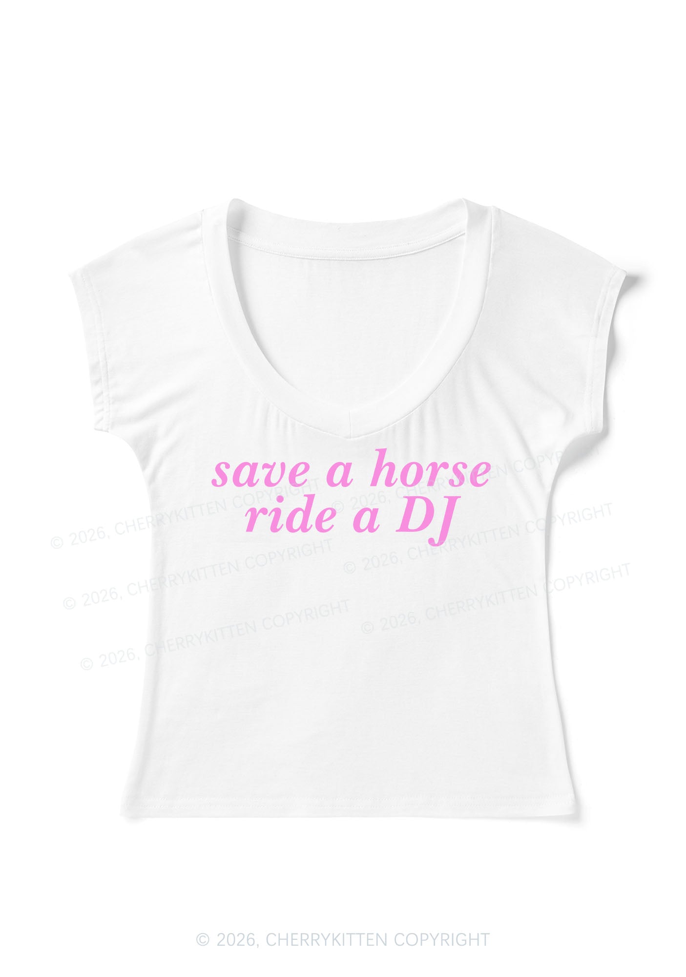 Save Horse Ride DJ Y2K V Neck T Shirts Cherrykitten