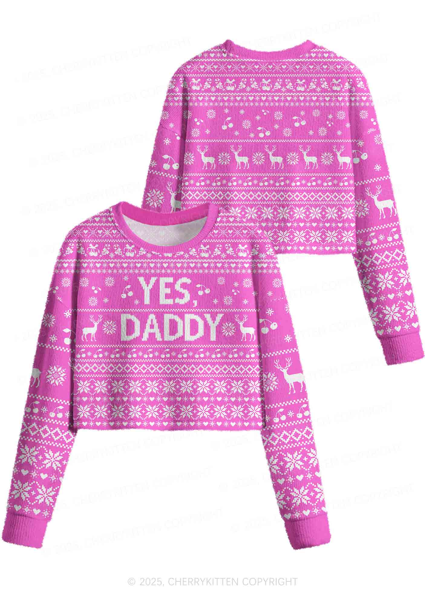 Yes Daddy Y2K Christmas Crop Knit Sweatshirt Cherrykitten
