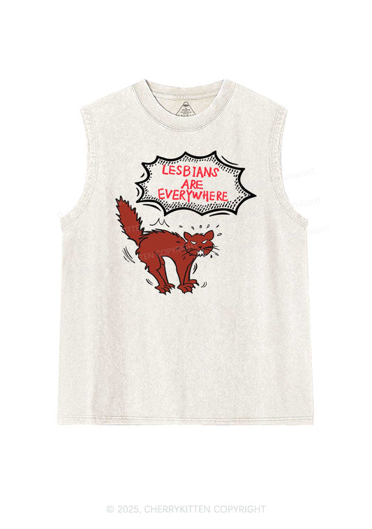 Lesbians Are Everywhere Pride Y2K Washed Muscle Tank Cherrykitten