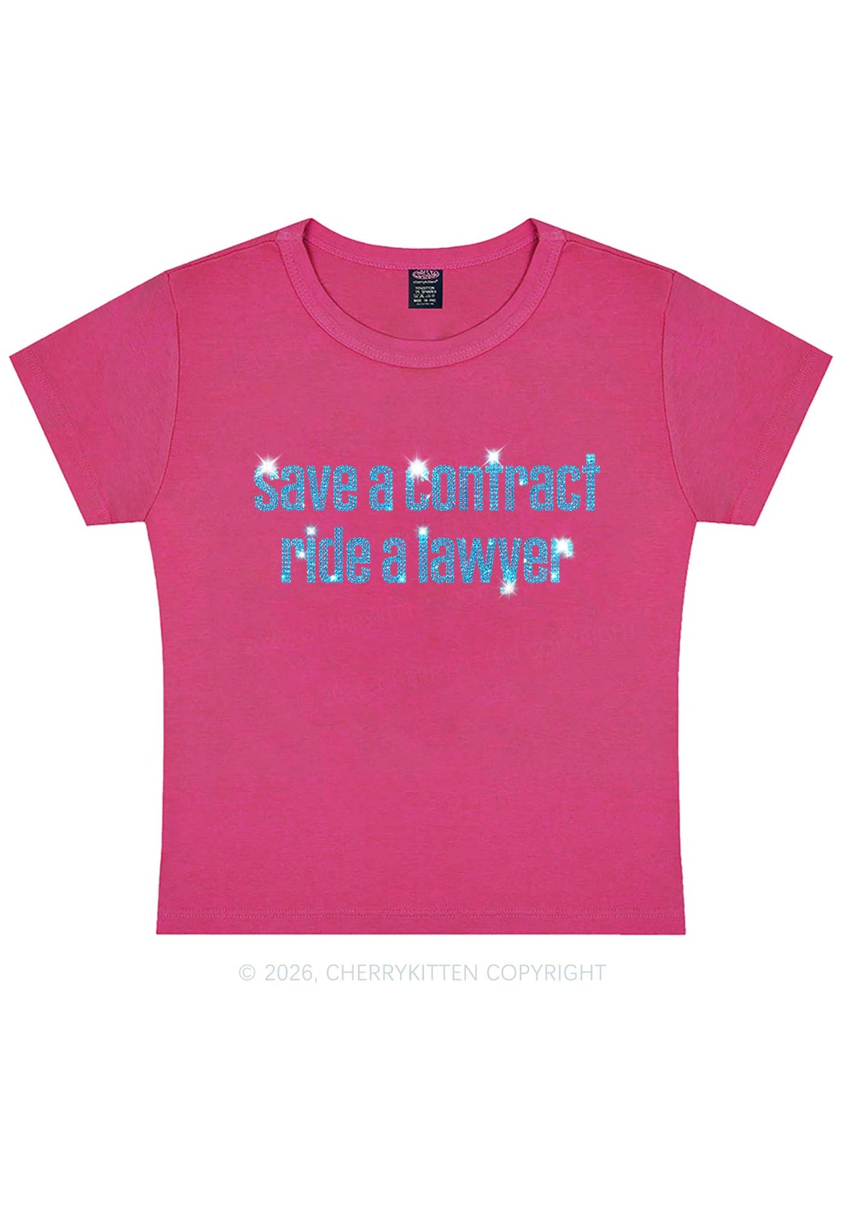 Rhinestone Ride A Lawyer Y2K Baby Tee Cherrykitten