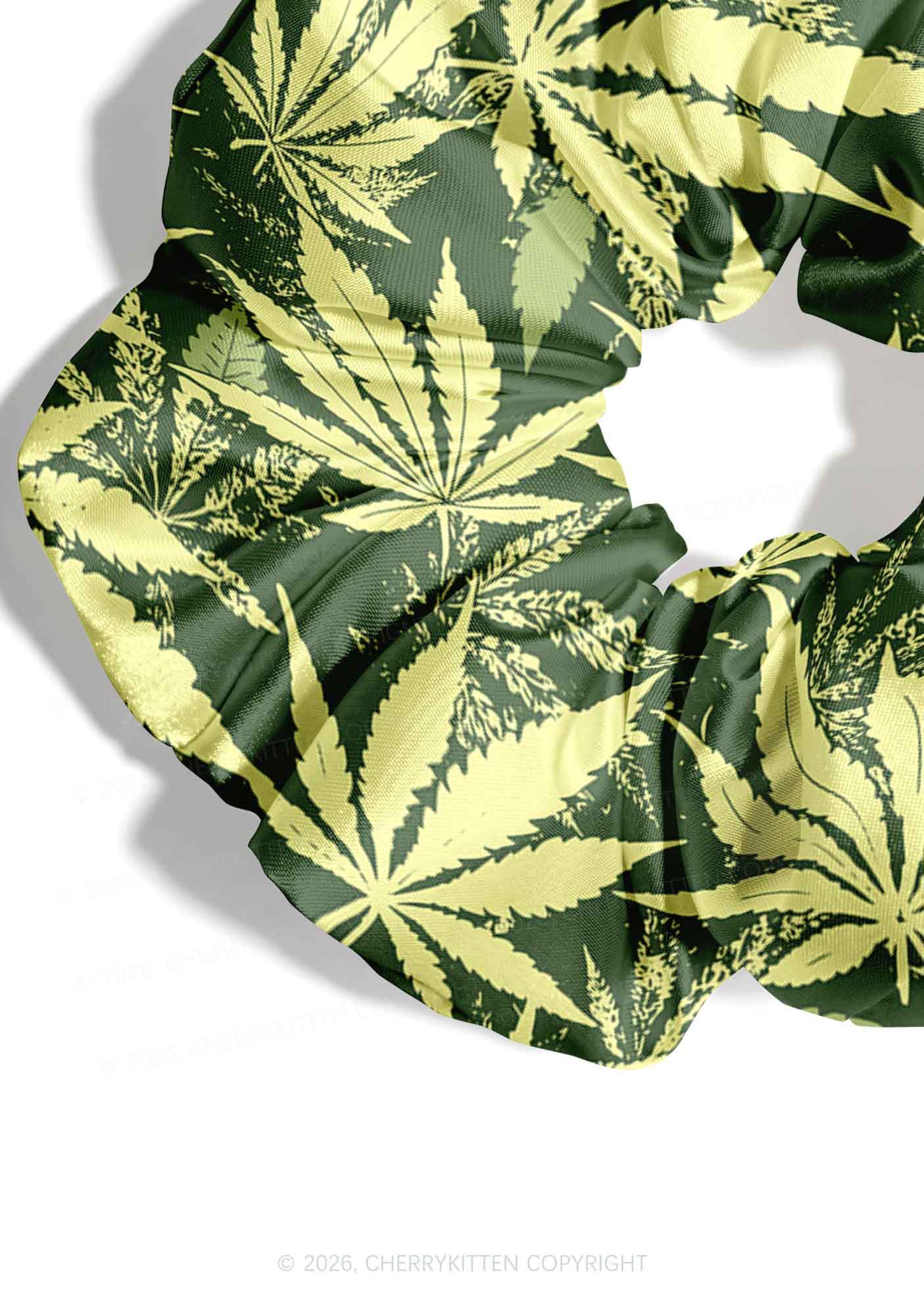 Green Wxxd Leaf Y2K Hair Scrunchie Cherrykitten