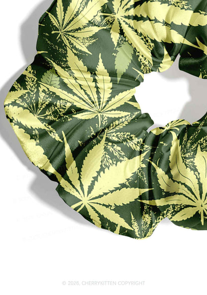 Green Wxxd Leaf Y2K Hair Scrunchie Cherrykitten