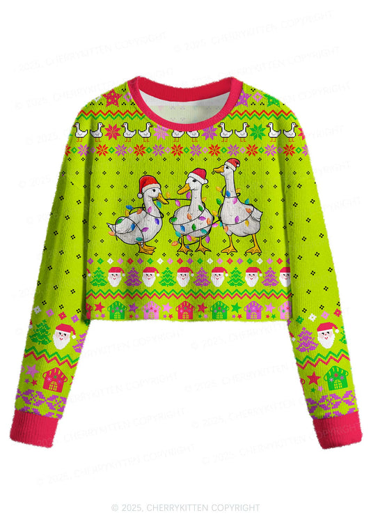 Santa Duck Y2K Christmas Crop Knit Sweatshirt Cherrykitten