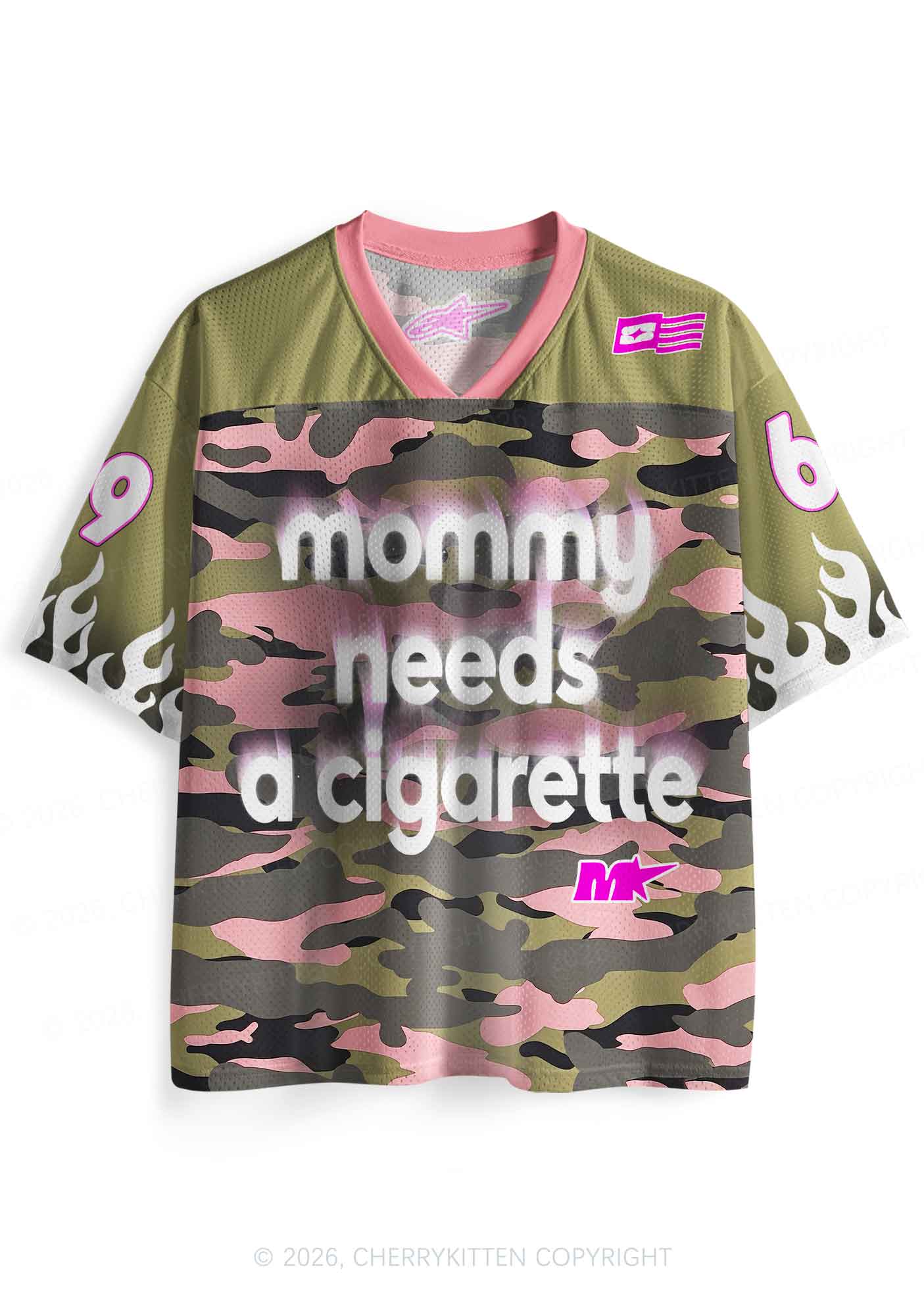 Mommy Needs A Cigarette Camo Y2K Sport Jersey Shirts Cherrykitten
