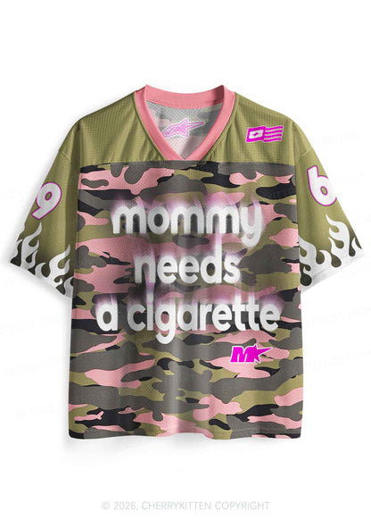 Mommy Needs A Cigarette Camo Y2K Sport Jersey Shirts Cherrykitten