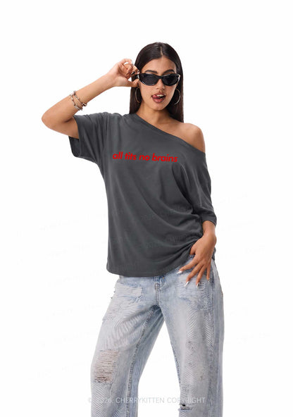 All Txts No Brains Y2K Off Shoulder Tee Cherrykitten