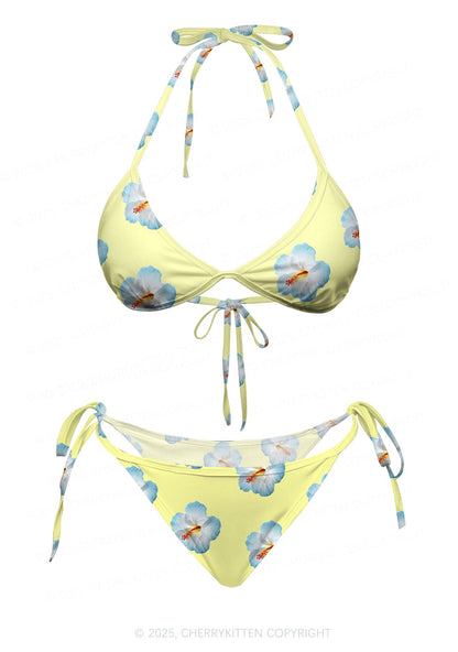Blue Flowers Y2K Print Bikini Set Cherrykitten