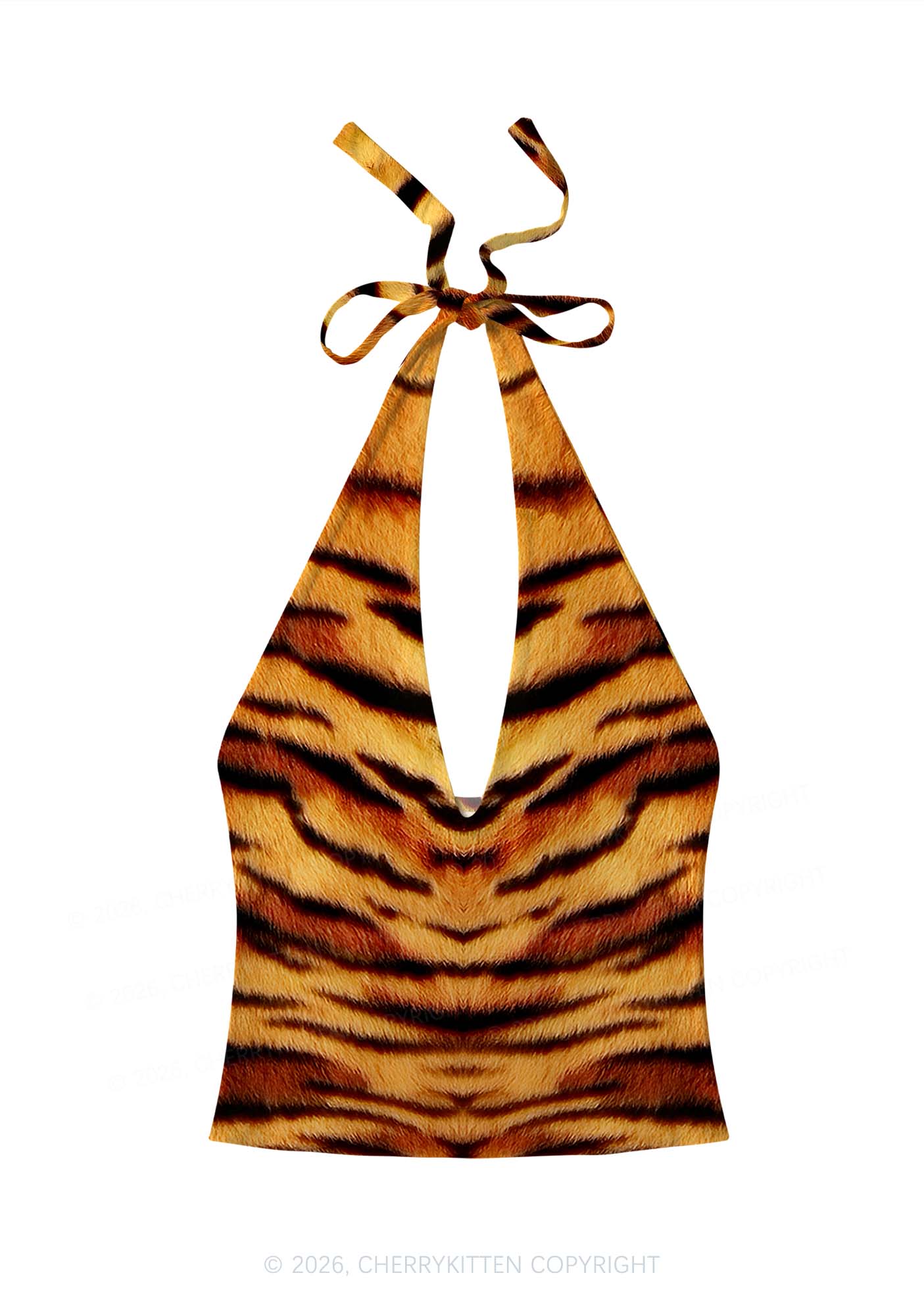 Wild Tiger Texture Y2K Print Halter Deep V Neck Cami Cherrykitten