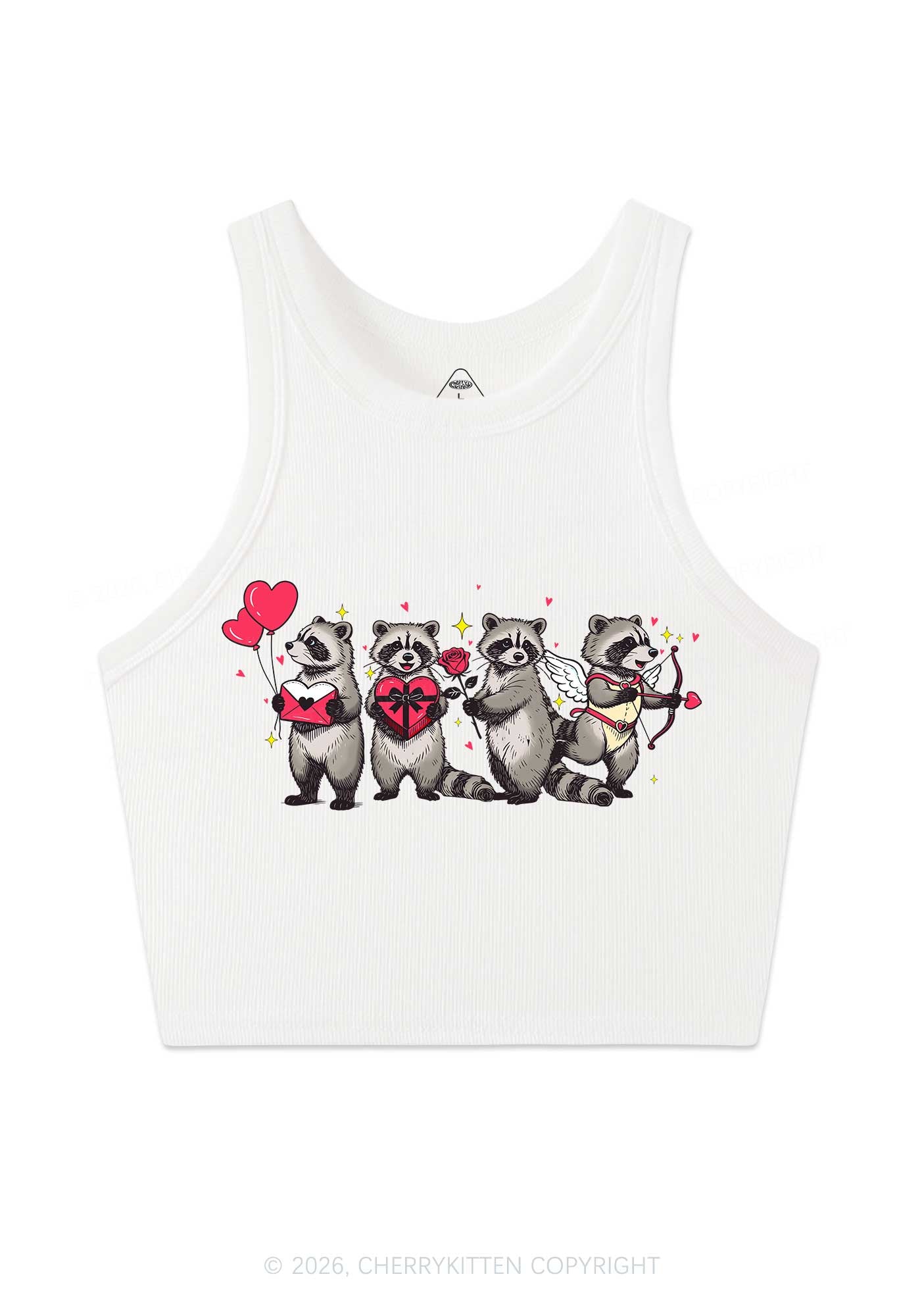 Raccoon Cupids Valentine's Day Y2K Crop Tank Top Cherrykitten