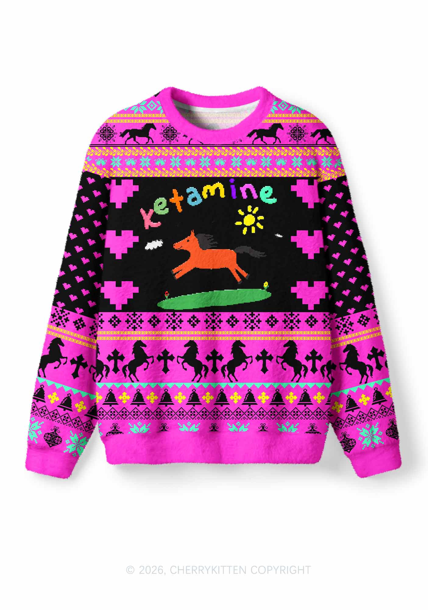 Orange Pony Y2K Christmas Knit Sweatshirt Cherrykitten