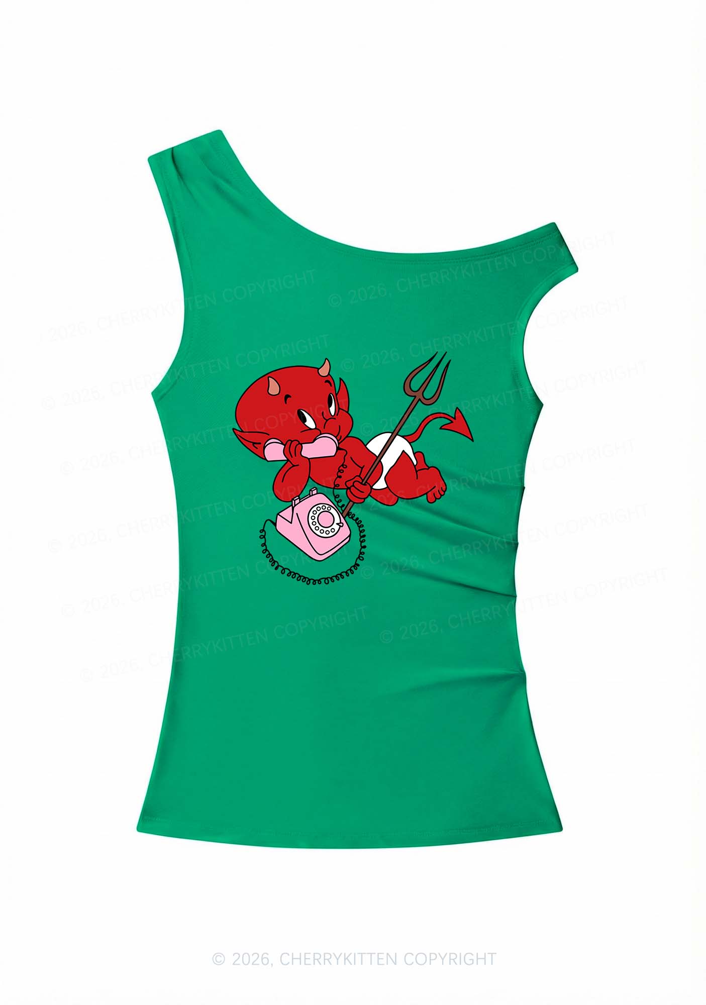 Little Devil On The Phone Y2K Off Shoulder Tank Top Cherrykitten