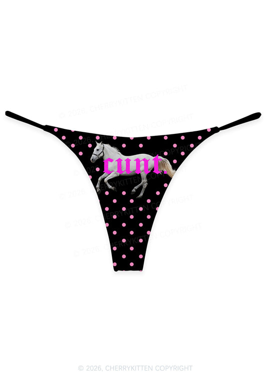 Pink Cxxt Horse Y2K Print Bikini String Thong Cherrykitten