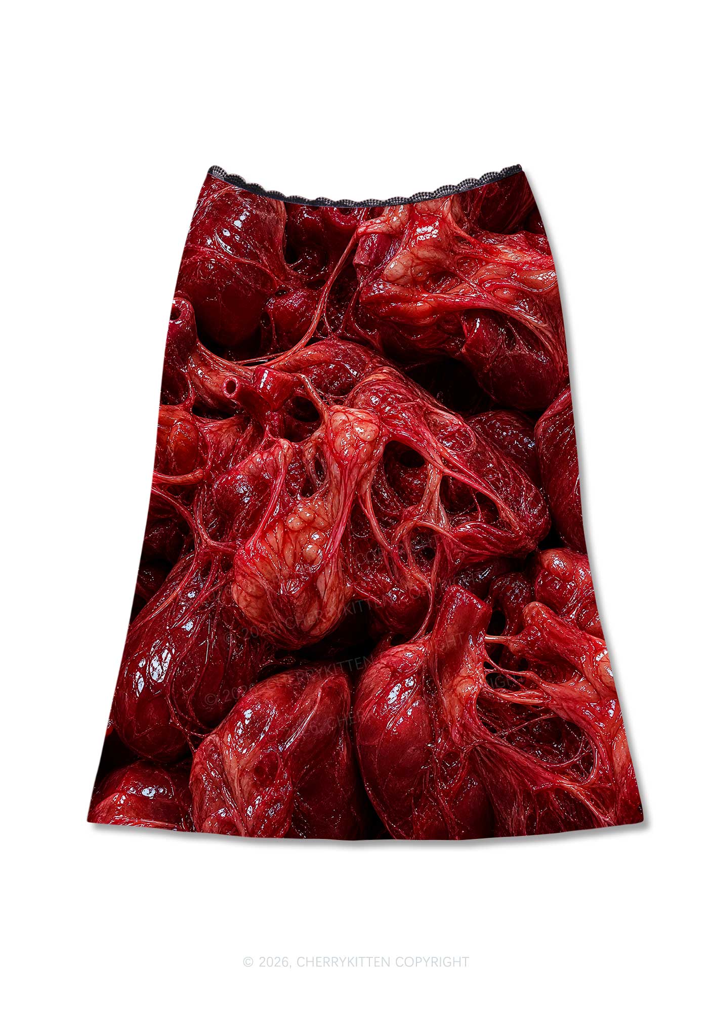 Red Anatomical Hearts Y2K Print Midi Skirt Cherrykitten