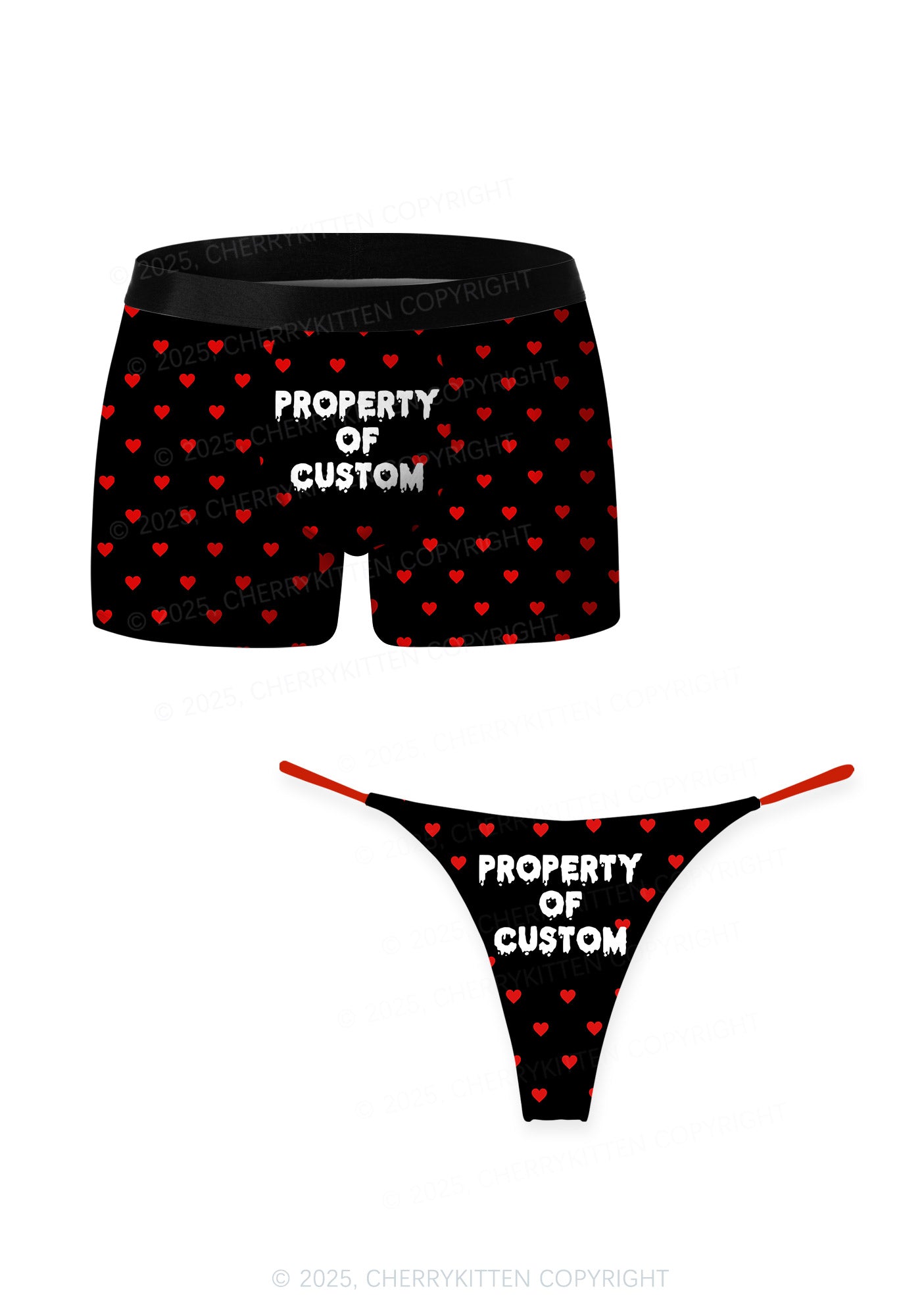 Property Of Custom Valentine's Day Y2K Print Couples Boxer Thong Set Cherrykitten