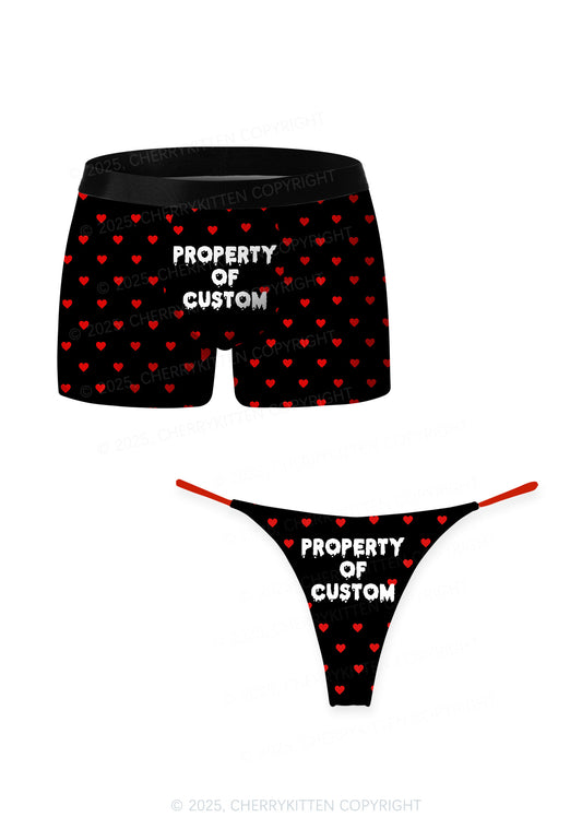 Property Of Custom Valentine's Day Y2K Print Couples Boxer Thong Set Cherrykitten