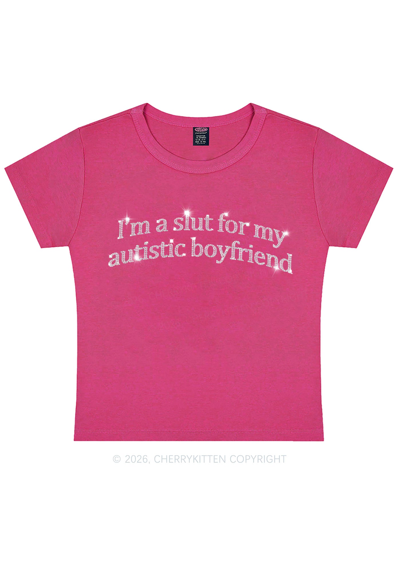 Rhinestone Slxt For My Autistic BF Y2K Baby Tee Cherrykitten