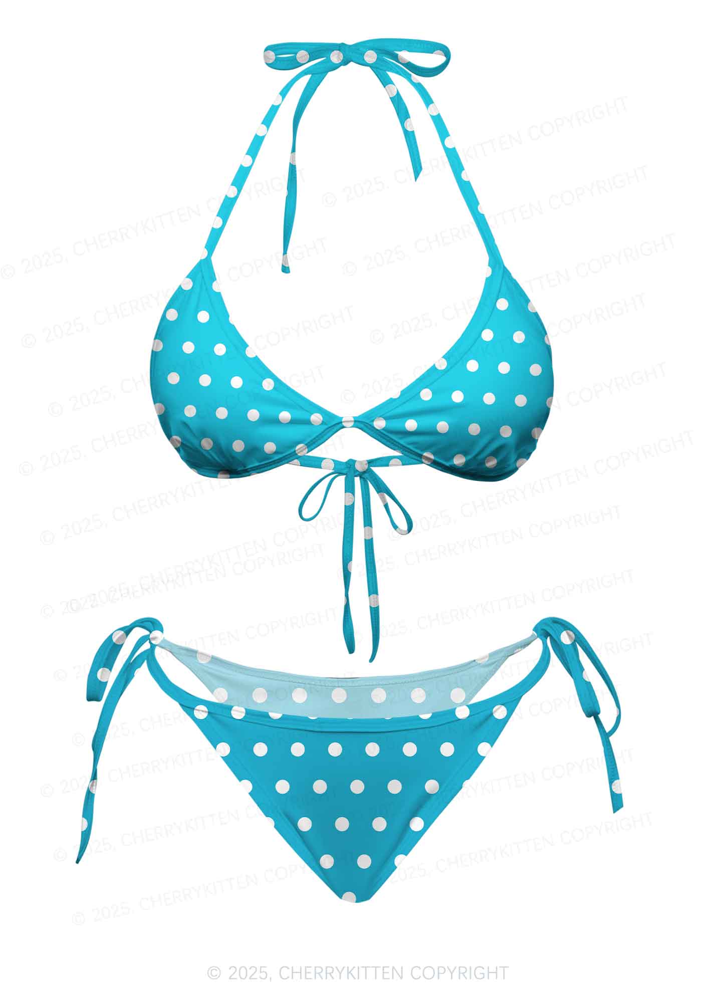 Blue And White Dots Y2K Print Bikini Set Cherrykitten