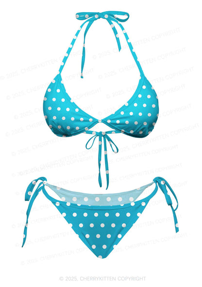 Blue And White Dots Y2K Print Bikini Set Cherrykitten