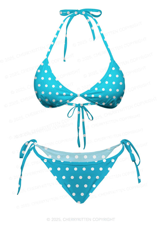 Blue And White Dots Y2K Print Bikini Set Cherrykitten