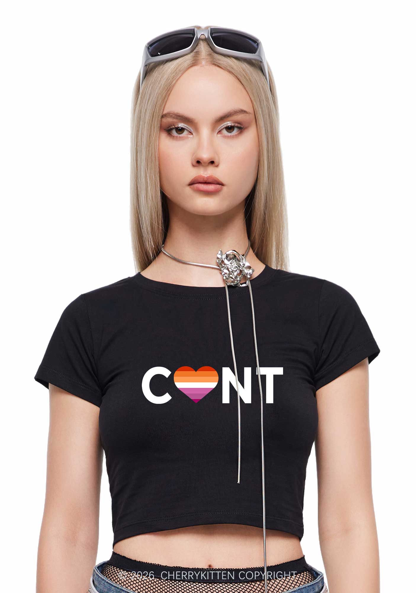 Lesbian Heart Cxxt Pride Y2K Baby Tee Cherrykitten