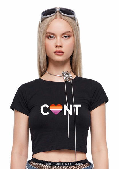 Lesbian Heart Cxxt Pride Y2K Baby Tee Cherrykitten