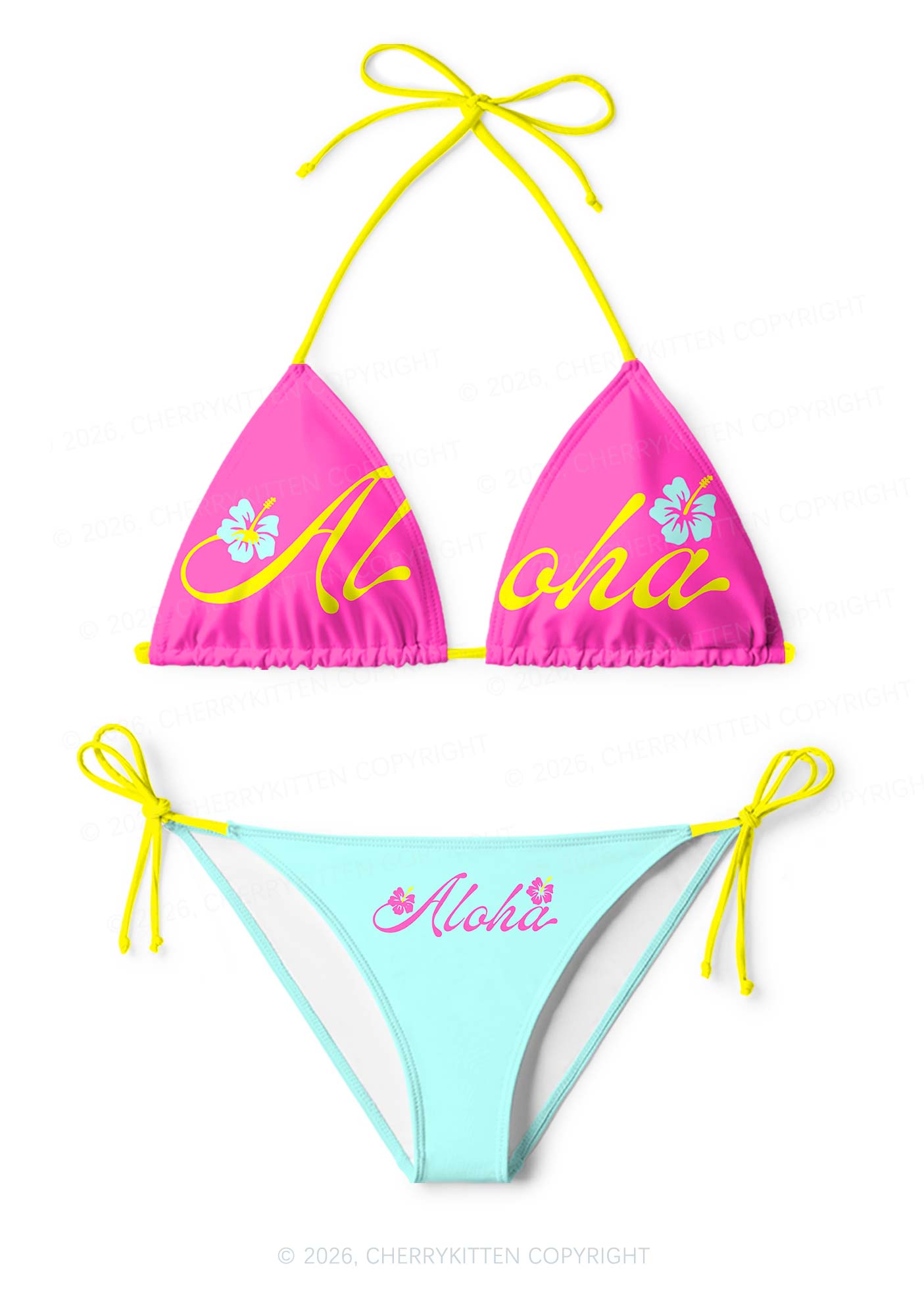 Aloha Hibiscus Y2K Print Bikini Set Cherrykitten