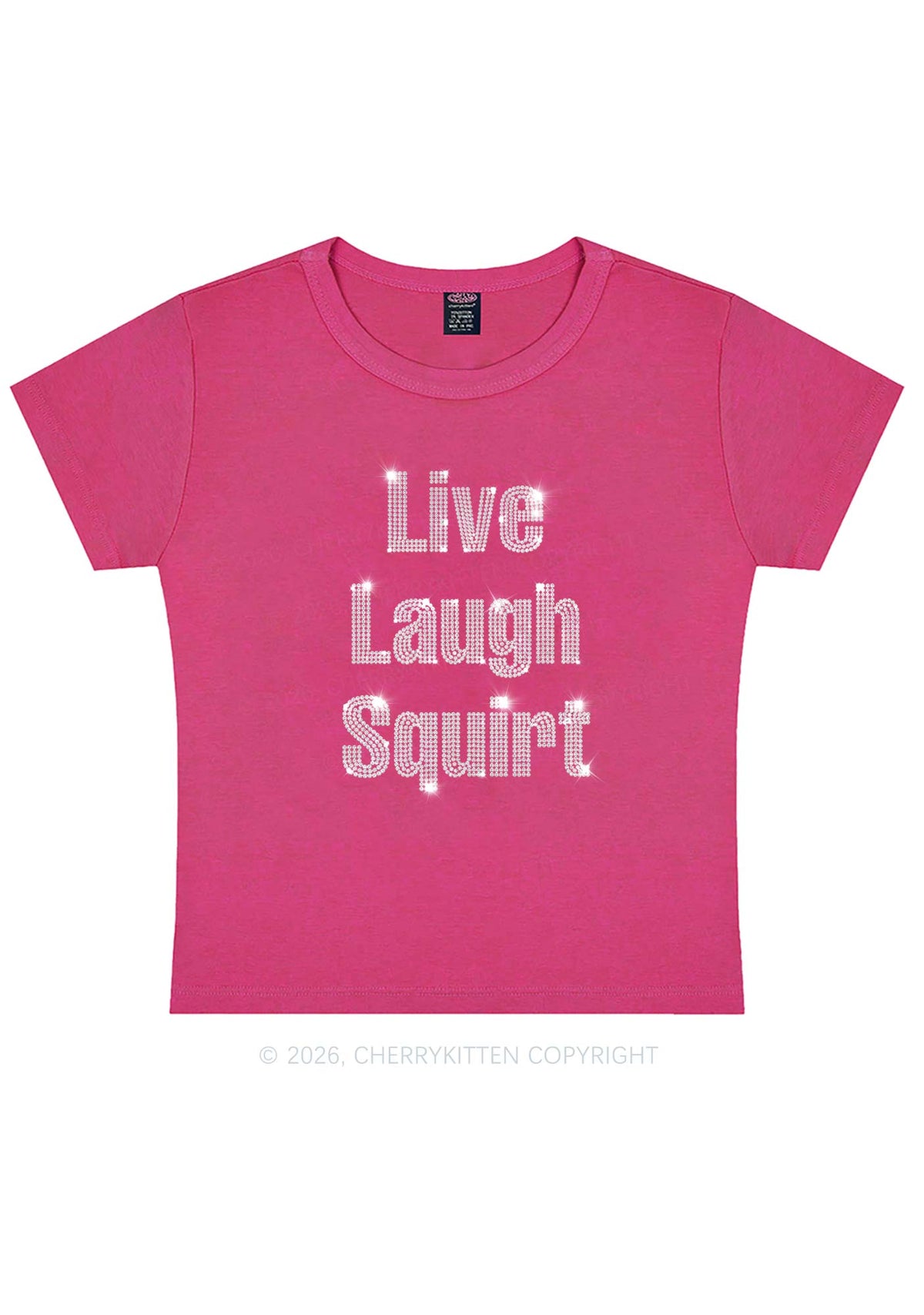 Rhinestone Live Laugh Squirt Y2K Baby Tee Cherrykitten