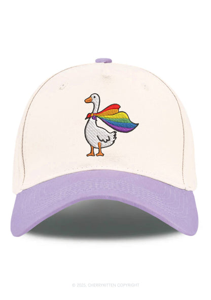 Embroidered Rainbow Goose Pride Y2K Color Block Baseball Cap Cherrykitten