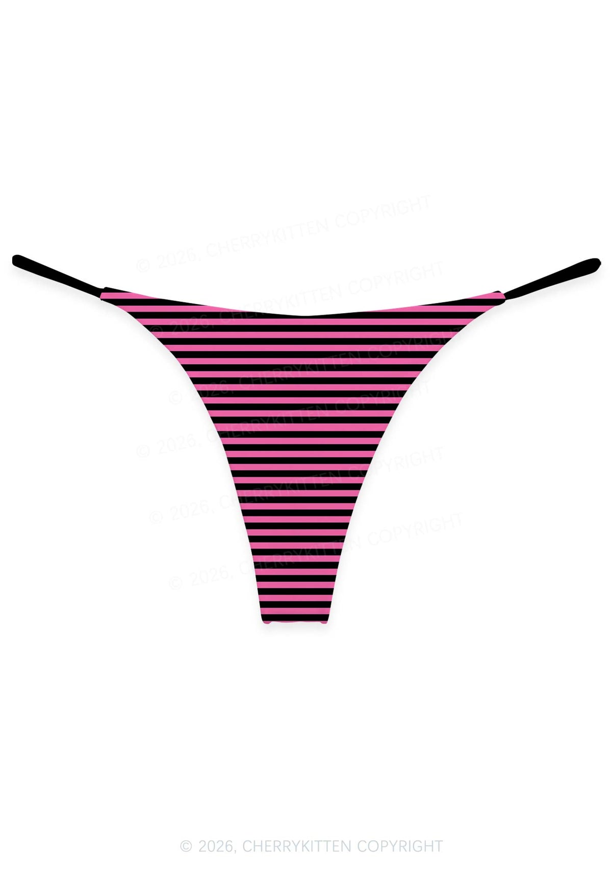 Pink And Black Stripes Y2K Print Bikini String Thong Cherrykitten